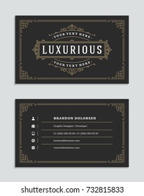 Business card vintage ornament style and luxury logo vector template. Retro elegant flourishes ornamental frames design.