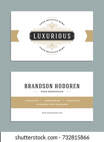 Business card vintage ornament style and luxury logo vector template. Retro elegant flourishes ornamental frames design.