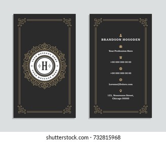 Business card vintage ornament style and luxury logo vector template. Retro elegant flourishes ornamental frames design.