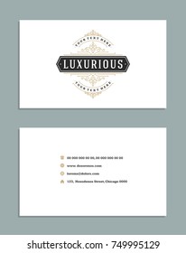 Business card vintage ornament style and luxury logo vector template. Retro elegant flourishes ornamental design.