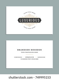 Business card vintage ornament style and luxury logo vector template. Retro elegant flourishes ornamental design.