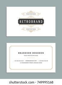 Business card vintage ornament style and luxury logo vector template. Retro elegant flourishes ornamental design.