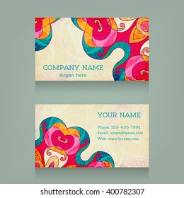 Business card. Vintage ornament with swirls. Arabic, Islam, Indian,Turkish motifs. Free place for your text. Vector illustration