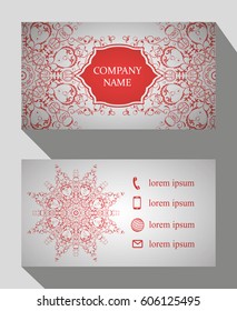 Business card, vintage card set with element of the mandala design of the logo. Abstract layout with Oriental patterns. The front and rear sides. Easy to use and edit text