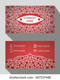 Business card, vintage card set with element of the mandala design of the logo. Abstract layout with Oriental patterns. The front and rear sides. Easy to use and edit text
