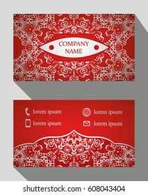 Business card, vintage card set with element of the mandala design of the logo. Abstract layout with Oriental patterns. The front and rear sides. Easy to use and edit text