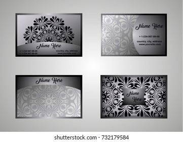 Business card, vintage card set with element of the mandala design of the logo. Abstract layout with Oriental patterns. The front and rear sides. Easy to use and edit text