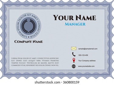 Business card, vintage style. Detailed. With complex background. Excellent complex design. 