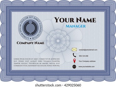 Business card, vintage style. With guilloche pattern. Vector illustration. Elegant design. 