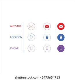 Tarjeta de visita, tarjeta de visita, contacto, llamada, ubicación, correo electrónico, conjunto de iconos de Sitio web Vector