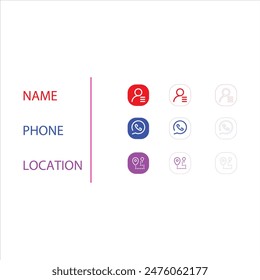Business card, visit card, contact, call, location, email, website icon set vector