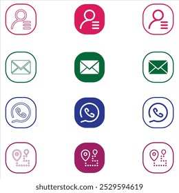 Business card, visit card, contact, call, location, email, website icon set vecto