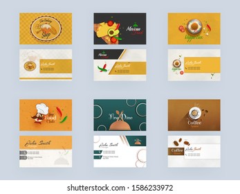 Business Card Or Visiting Card Design For Bakery Shop, Mexican Food, Veggie Box, Spicy Food Club, Fine Dine And Coffee House.