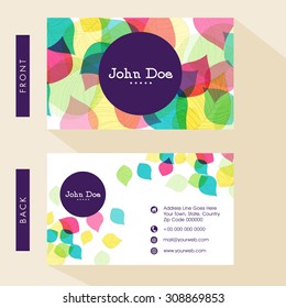 Business card or visiting card design with front and back presentation.
