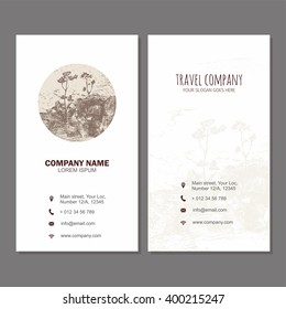 Business card or visiting card design template. Vector flyer layout,hand drawn background with tree