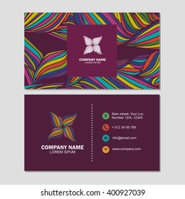 Business card or visiting card template with abstract logo element flower. Vector design editable template 