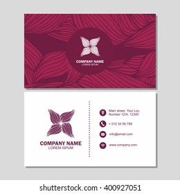 Business card or visiting card template with abstract logo element flower. Vector design editable template 