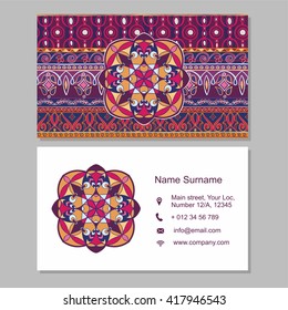 business card or visiting card template  with boho style pattern background.corporate identity design. Flyer Layout. 