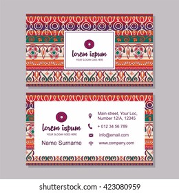 business card or visiting card template  with boho style pattern background.corporate identity design. Flyer Layout. 
