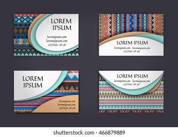 business card or visiting card template with boho style pattern background. Abstract wavy layout with ethnic elements.