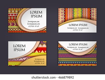 business card or visiting card template with boho style pattern background. Abstract wavy layout with ethnic elements.