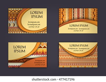 tarjeta de visita o plantilla de tarjeta de visita con fondo de patrón de estilo boho. Diseño ondulado abstracto con elementos étnicos.