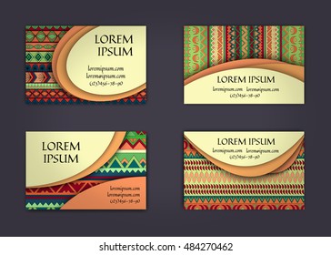 business card or visiting card template with boho style pattern background. Abstract wavy layout with ethnic elements.