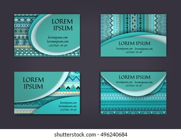 business card or visiting card template with boho style pattern background. Abstract wavy layout with ethnic elements.