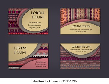 business card or visiting card template with boho style pattern background. Abstract wavy layout with ethnic elements.