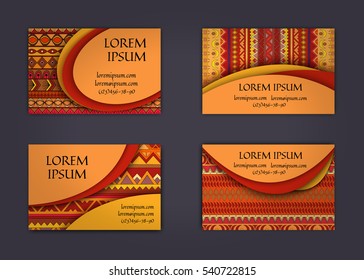 business card or visiting card template with boho style pattern background. Abstract wavy layout with ethnic elements.
