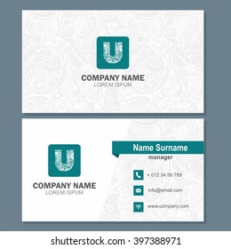 Business Card Or Visiting Card Template With Logo Element Letter U, Multicolor Vector Design Editable