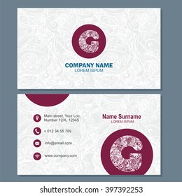 Business card or visiting card template with logo element letter G. Vector design editable template