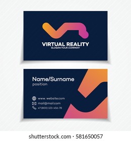 Business card with vr logo consisting of v and r letter simple modern style for your company, store, service. Vector Illustration