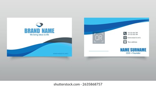Business card with waves. With contact information. Ideal for corporate, digital, and startup use