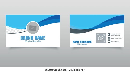 Business card with waves. With contact information. Ideal for corporate, digital, and startup use