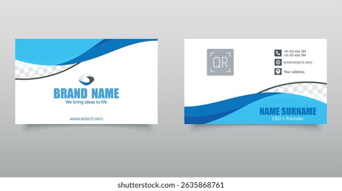 Business card with waves. With contact information. Ideal for corporate, digital, and startup use