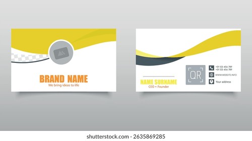 Business card with waves. With contact information. Ideal for corporate, digital, and startup use