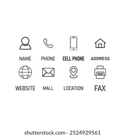 Cartão de visita, conjunto de ícones do site