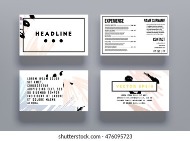 Business cards, abstract template with watercolor elements for business designs and backgrounds. All aquarelle elements are monochrome and easy to recolor.