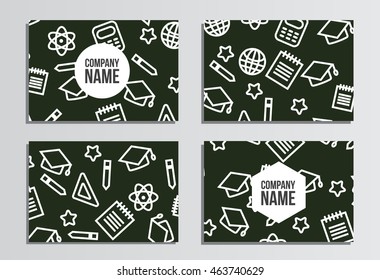 Business cards. Back to school background. Branding template with back to school pattern