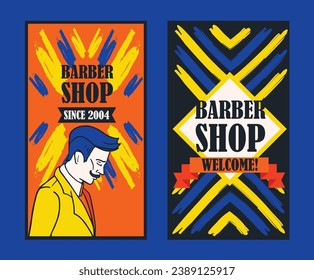 Business cards for barber shop, can be used for man's fashion shop, funky palette, vector illustration