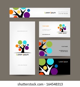 Business cards collection with abstract tree for your design