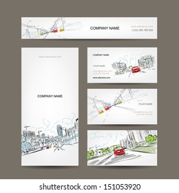 Business cards collection, cars on city road for your design