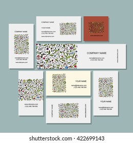 Business cards collection, floral design. Vector illustration
