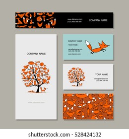 Business cards collection, foxy tree design