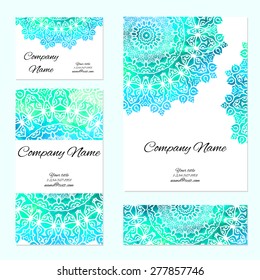Business cards collection. Ornament for your design. Watercolor background