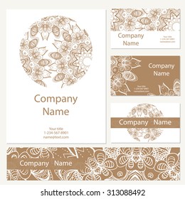 Business cards collection. Ornament for your design with lace mandala. Vector background. Indian, Arabic, Islam motifs.