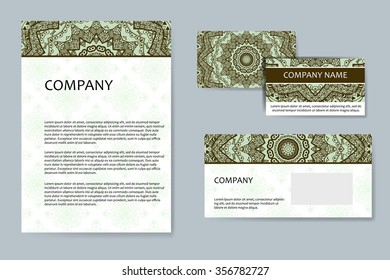 Business cards collection. Ornament for your design with lace mandala. Vector background. Indian, Arabic, Islam motifs.