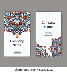 Business cards collection. Ornament for your design with lace mandala. Vector background. Indian, Arabic, Islam motifs.