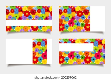 Business cards with colorful flowers. Vector illustration.